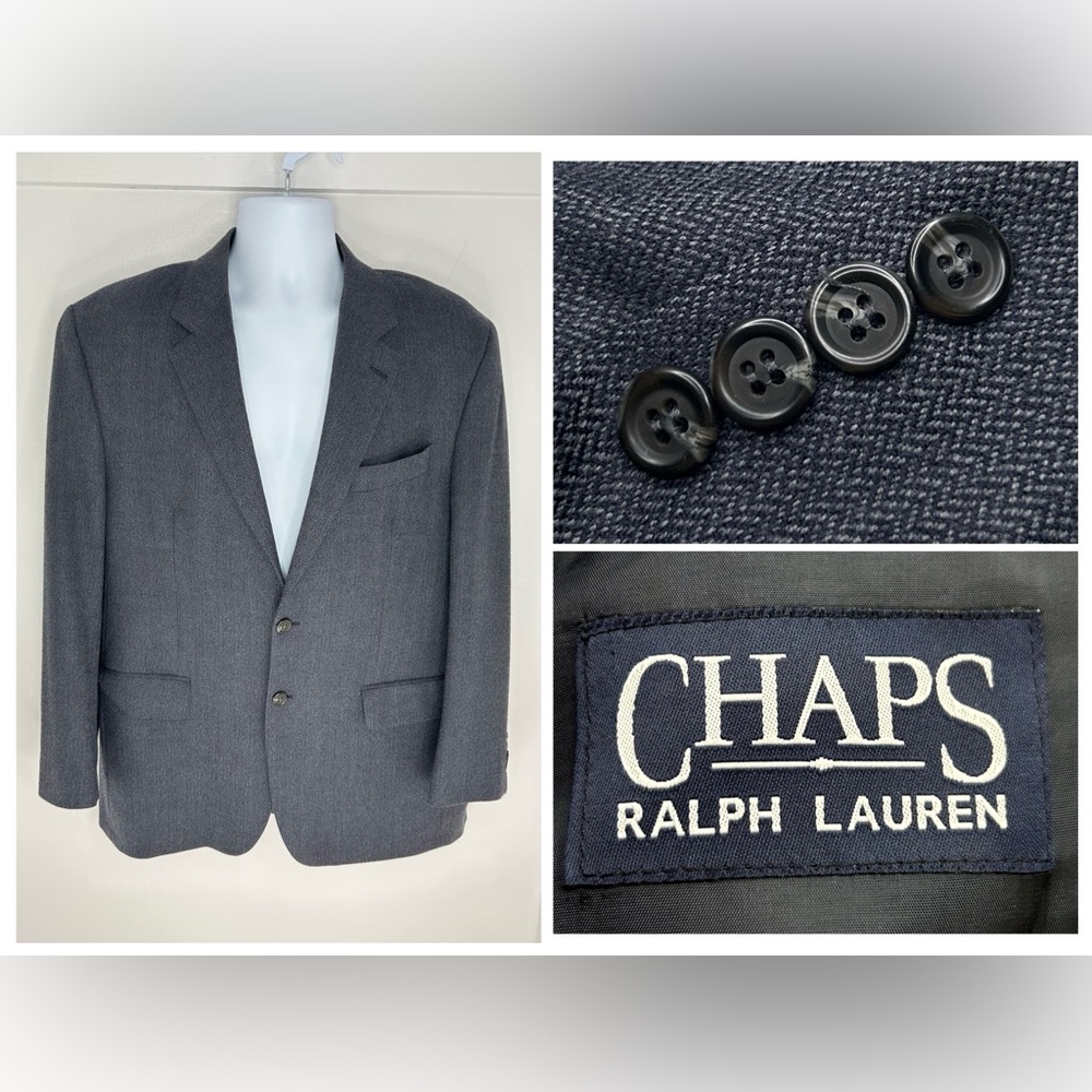 Chaps Ralph Lauren‎ 42R Blazer Blue Herringbone Lambswool Jacket Sport Coat
